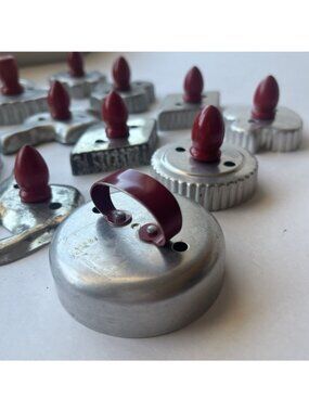 Vintage 12 Aluminum Cookie Cutters Red Handle Knobs Baking Retro Kitchen Decor